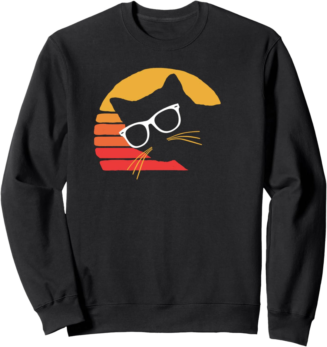 Funny Cat Vintage Eighties Style Cat Hipster Glasses Retro Sweatshirt