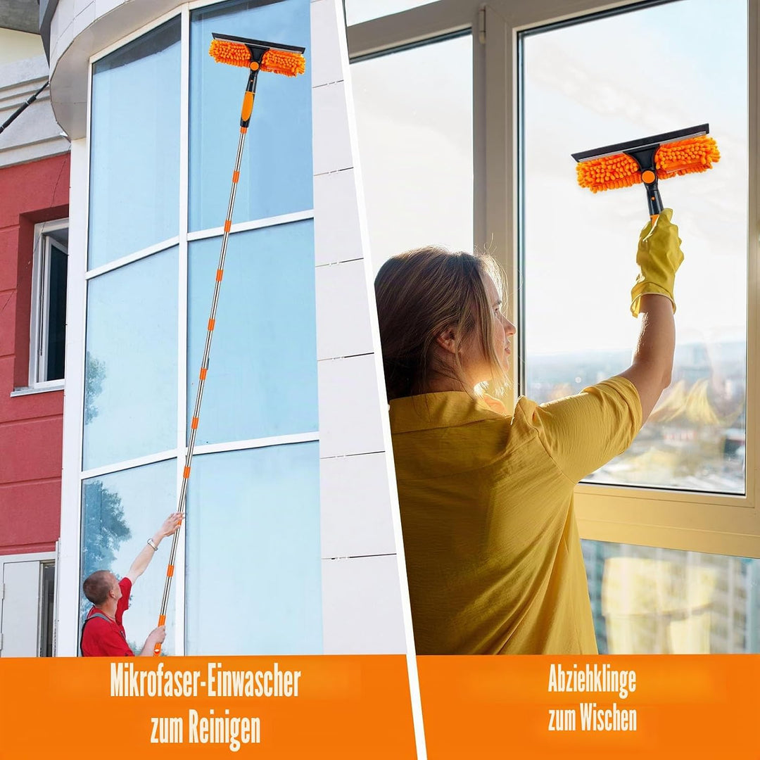 GAESHOW 4M Fensterputzer Set, 4 in 1 Teleskop Fensterwischer mit Abzieher, Staubwedel, Spinnenabzieh