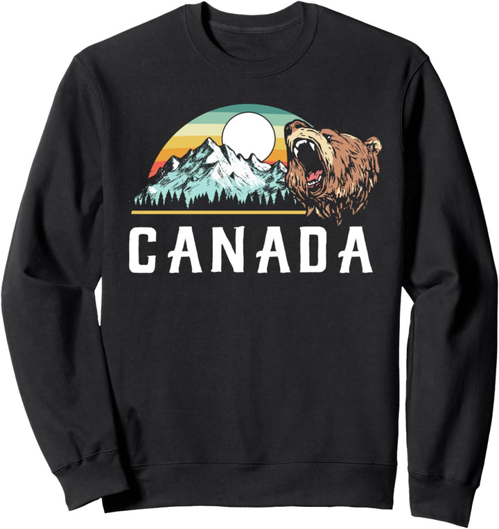 Canada Retro Roaring Grizzly Bear 80's Style Graphic Sweatshirt
