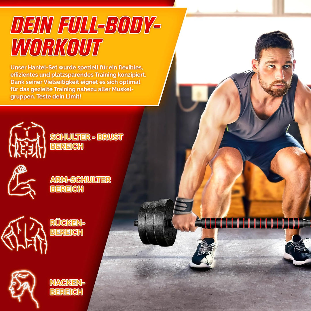RE:SPORT 2 in 1 Hanteln Set 15-30kg | Hantelset verstellbar | Kurzhantel &amp; Langhantel | Sternverschl