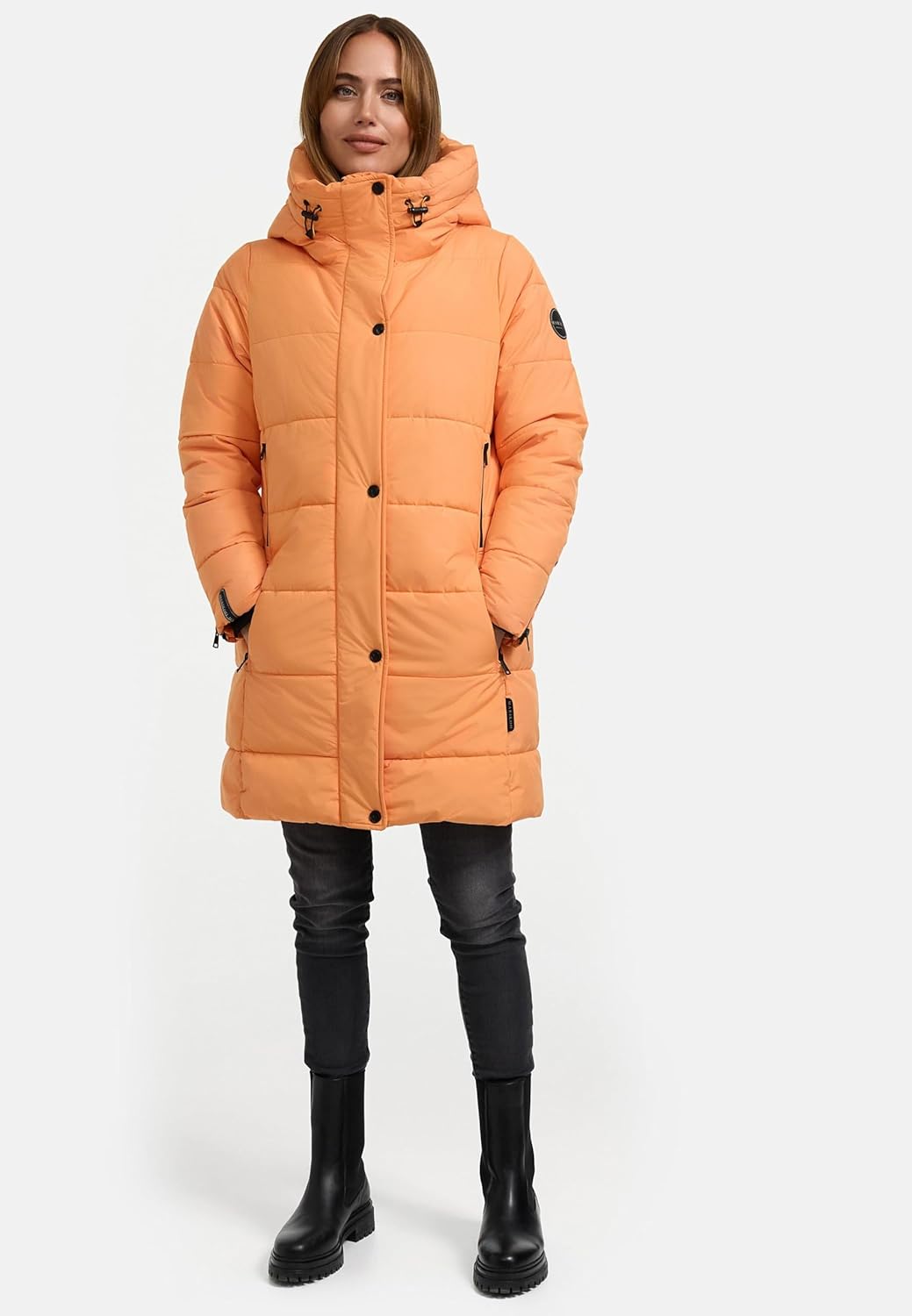 MARIKOO Damen Wintermantel Warmer Steppmantel lang mit Kapuze und hohem Kragen Karumikoo XVI XS-3XL