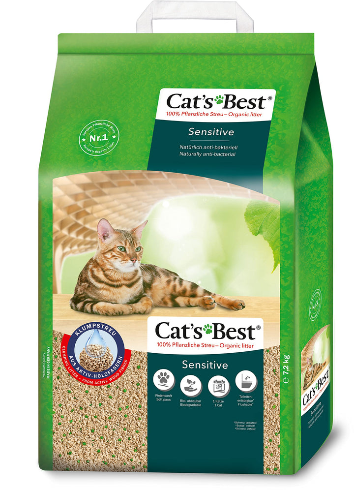 Cat's Best Sensitive, 100 % pflanzliche Katzenstreu, fest klumpend und antibakteriell aus veredelten