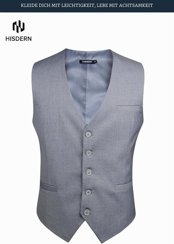 HISDERN Herren Formale Hochzeit Party Weste Baumwolle Einfarbig Weste XS Hellgrau, XS Hellgrau