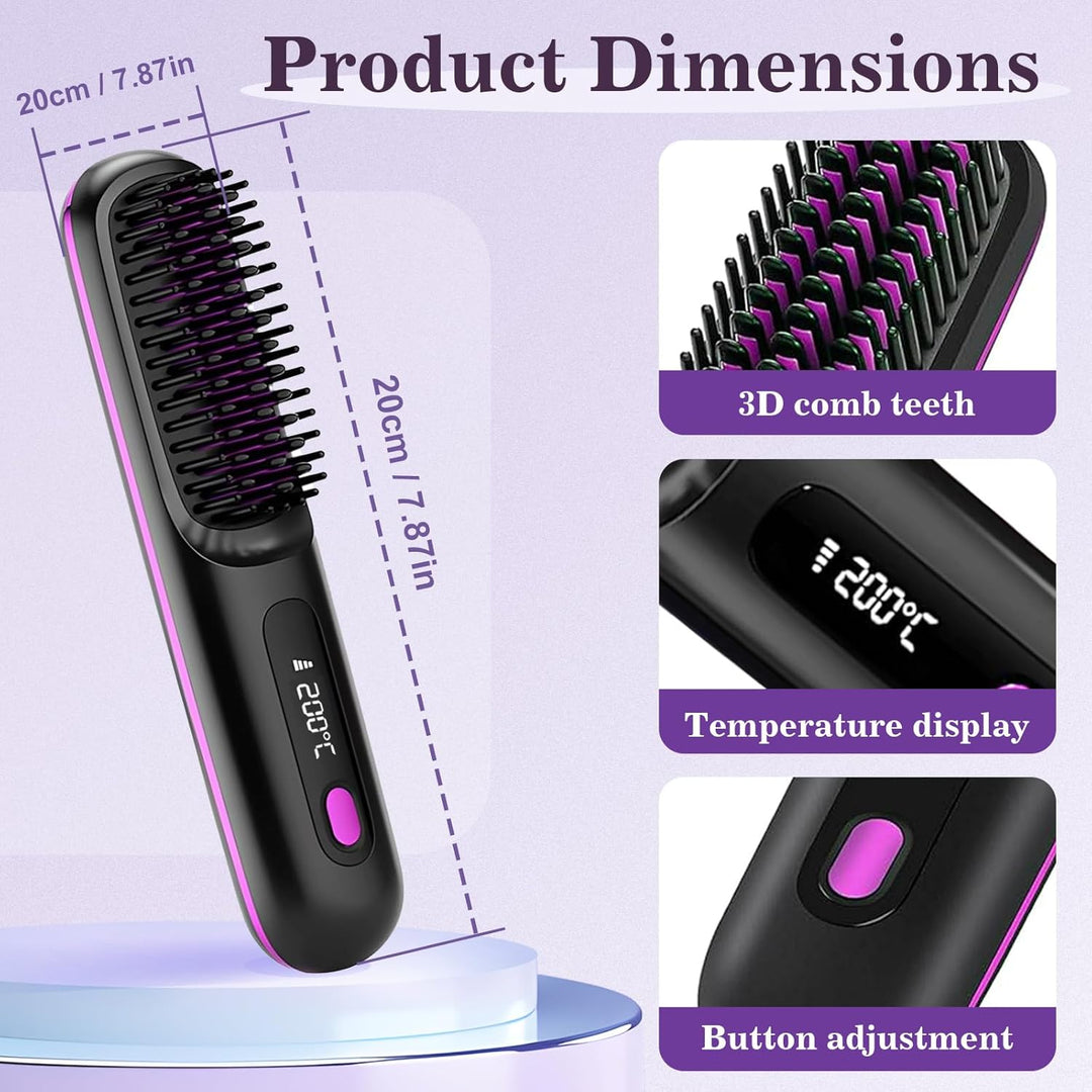 Go Brush Pro, 4 in 1 Glättbürste Kabellos, Tragbare Haarbürste Elektrisch, Verbrühungsschutz Glättei
