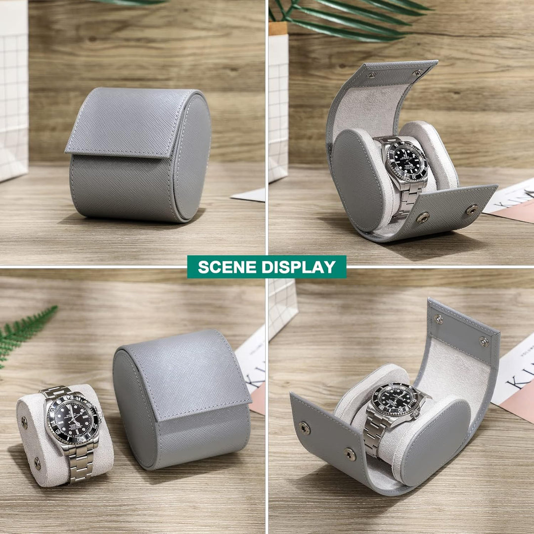 Hiram Uhrenkoffer aus Echtem Leder für 1 Uhr, Echtes Handgefertigtes Saffiano-Leder, Reiseuhr, Tragb