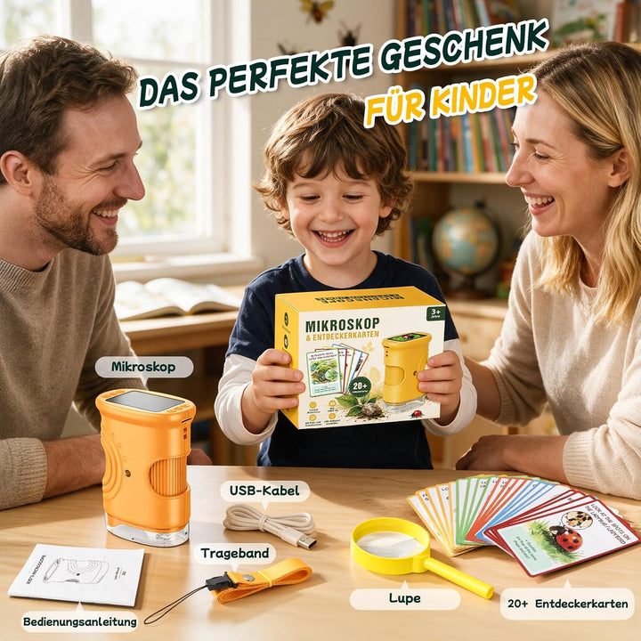 Digitales Mikroskop für Kinder mit 20+ Entdeckerkarten, 1000X Vergrösserung und 2" HD Display-Bildsc