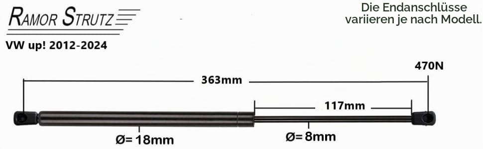 2x Gasfeder Dämpfer Heckklappe Kompatibel mit VW up! 2012-2024. Gasdruckfeder Heckklappendämpfer Ers