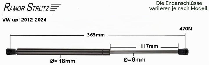 2x Gasfeder Dämpfer Heckklappe Kompatibel mit VW up! 2012-2024. Gasdruckfeder Heckklappendämpfer Ers