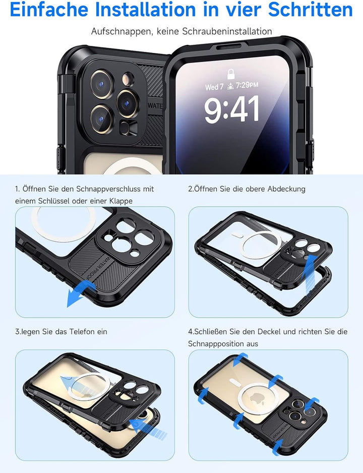 seacosmo für iPhone 14 Pro Hülle Wasserdicht [Kompatibel mit Magsafe] Metall Handyhülle iPhone 14 Pr