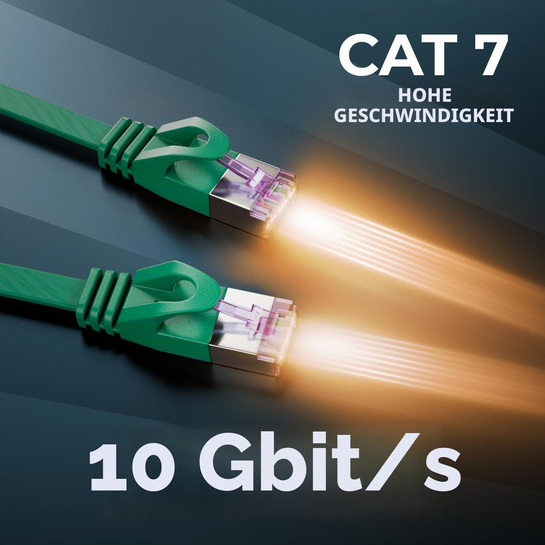 deleyCON 10x 2m Flaches CAT7 Netzwerkkabel (CAT 7 mit 10 Gbit/s) Gigabit LAN - RJ45 Ethernet Langes
