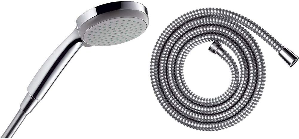hansgrohe Croma 100 wassersparender Duschkopf (4 Strahlarten) Chrom & Metaflex Duschschlauch, 1,60m,
