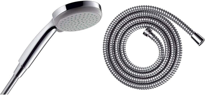 hansgrohe Croma 100 wassersparender Duschkopf (4 Strahlarten) Chrom & Metaflex Duschschlauch, 1,60m,