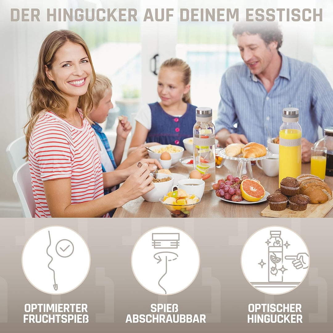 boddels Glaskaraffe mit Deckel und Sieb 1.100ml, rutschfester Griff, Glaskaraffe mit Fruchteinsatz,