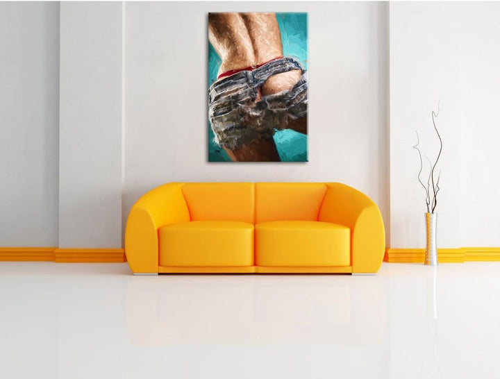 Pixxprint sexy Frauenhintern in zerrissener Hotpants Kunst Pinsel Effekt, Format: 100x70 auf Leinwan