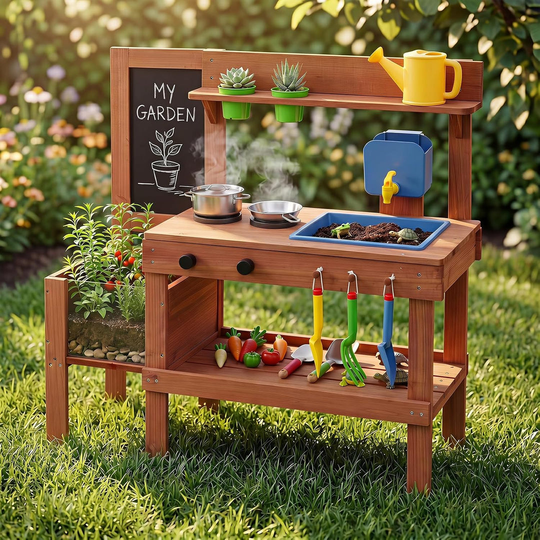 COSTWAY Matschküche Kinder Outdoor, Spielküche mit Wassertank &amp; Wasserhahn | Kinderküche mit Spüle,