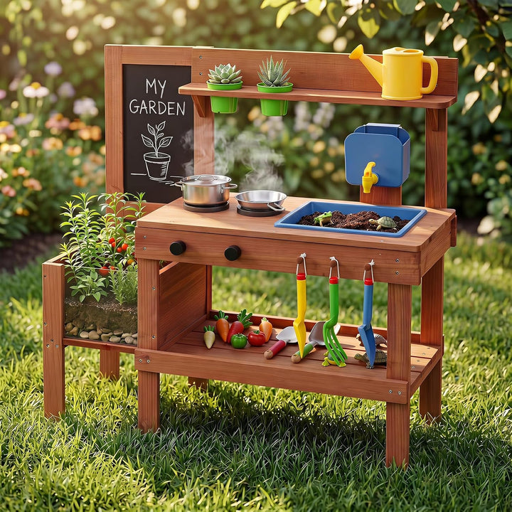 COSTWAY Matschküche Kinder Outdoor, Spielküche mit Wassertank &amp; Wasserhahn | Kinderküche mit Spüle,