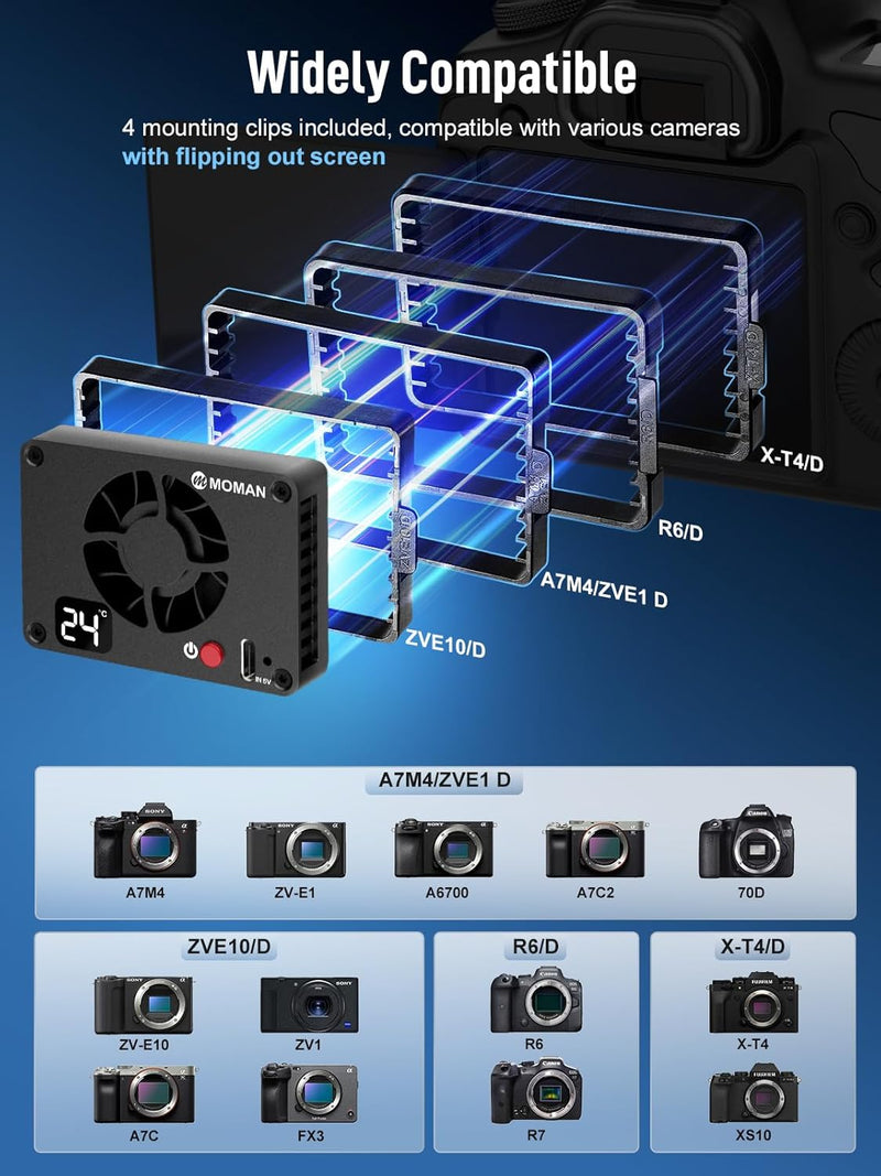 Camera Cooling Fan, Moman Halbleiter Kühlsystem für Kameras mit Aufladen vom Typ C & Anzeigebildschi