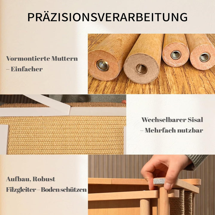 CheerPals Sisal Kratzbrett Katzen - Dreieck Faltbares Design, Massives Buchenholz &amp; Natürliche Sisal