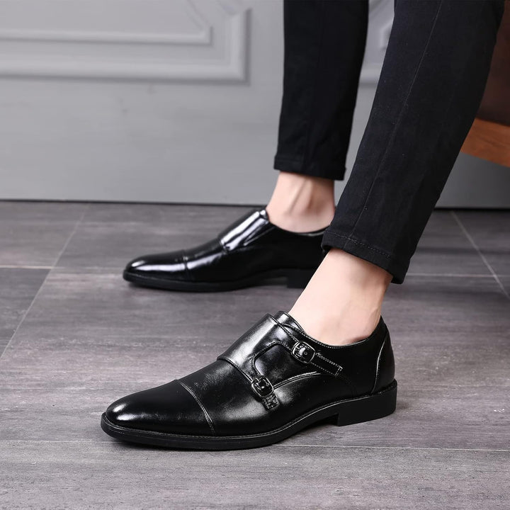 ANUFER Männer Smart Monk Brogues Formale Abendschuhe Aus Echtem Leder mit Holzabsatz 43 EU Schwarz K