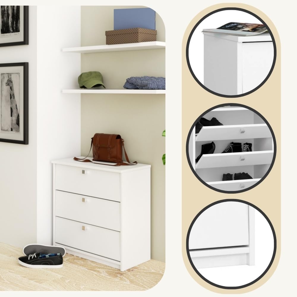 AKORD Schuhschrank mit 4 Schuhregalen und 3 Klapptüren | Schuhkipper | Schuhregal geschlossen | Schu