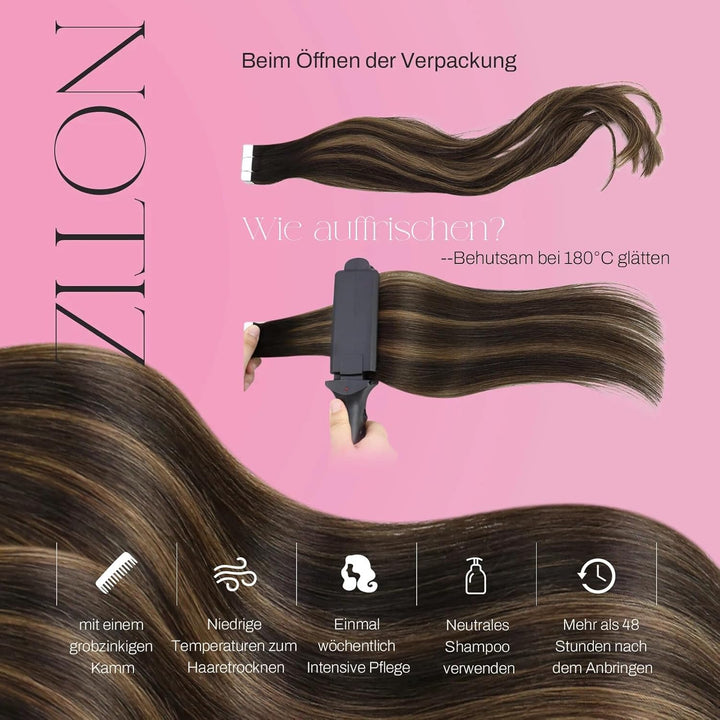 Moresoo Tape in Extensions Echthaar Braun Unsichtbare Tape Extensions Dunkelbraun bis Hellbraun mit