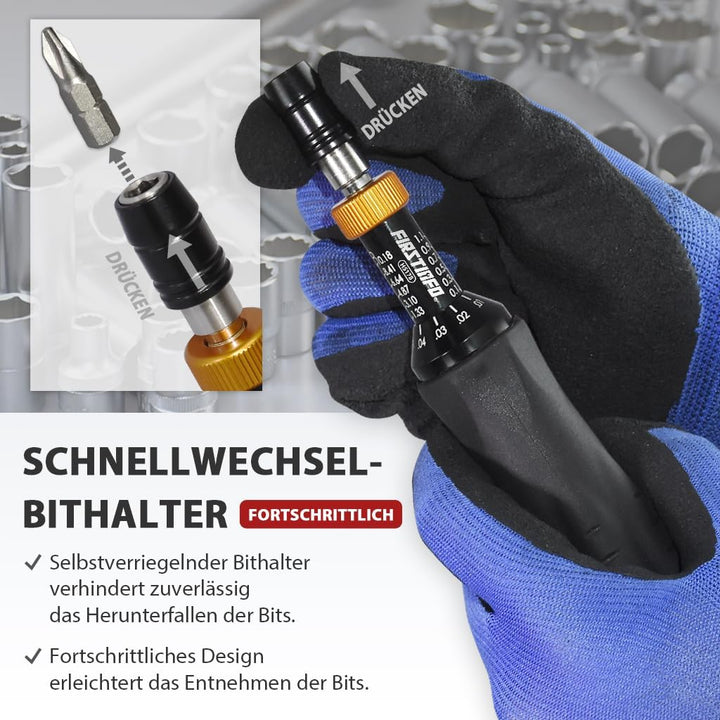 FIRSTINFO H5178 | 1/4 Zoll | 0.1-1.2 Nm, 1.33-10.18 in-lbs | Drehmomentschraubendreher | mit Rapidap