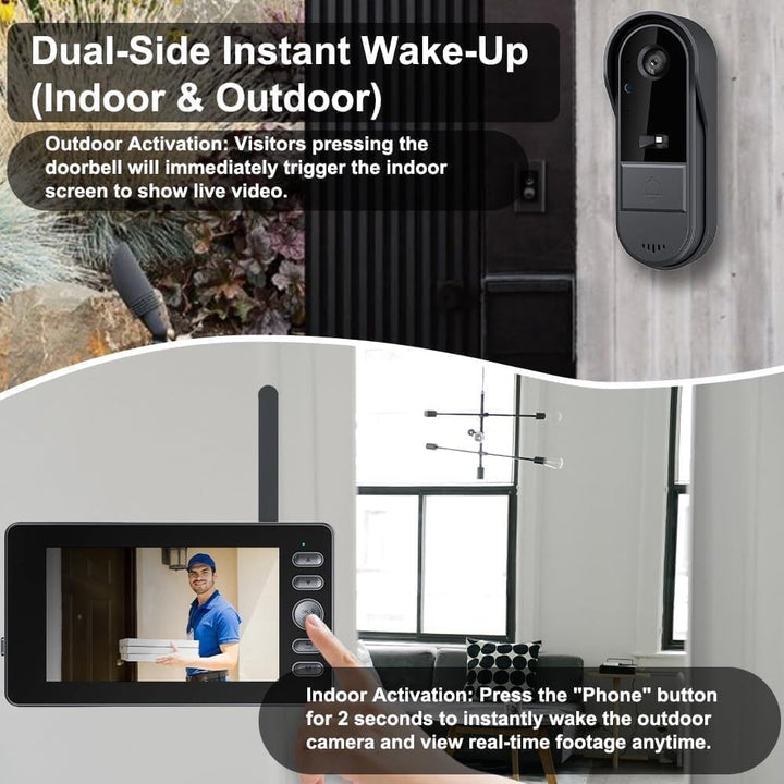 Winnes 1080P Video Türklingel mit Kamera Drahtlose Video Türklingel mit 4,3" Display,170° Weitwinkel