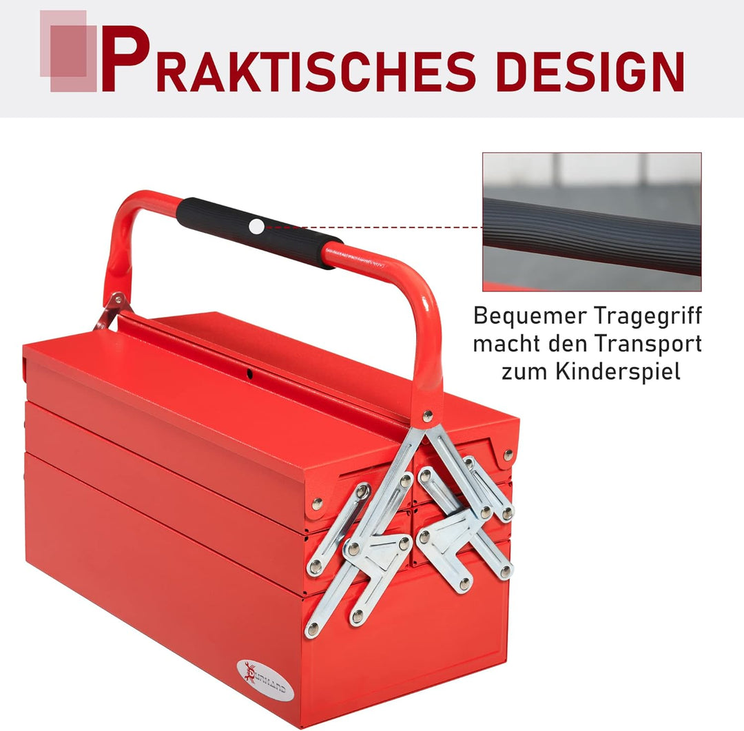 DURHAND Werkzeugkasten Werkzeugkoffer Montage Werkzeugkiste leer platzsparend mit 5 Fächer aufklappb