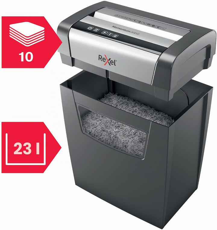 Rexel Aktenvernichter Momentum Slimline X410-SL, Partikelschnitt, 11-10 Blatt A4 (70-80 g/m²) Kapazi