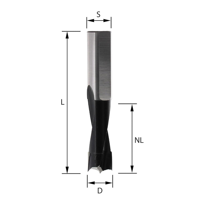 ENT 22126 Dübelbohrer HW, Schaft (S) 10 mm, Durchmesser (D) 10 mm, NL 27 mm, SL 27 mm, L 57,5 mm, Re