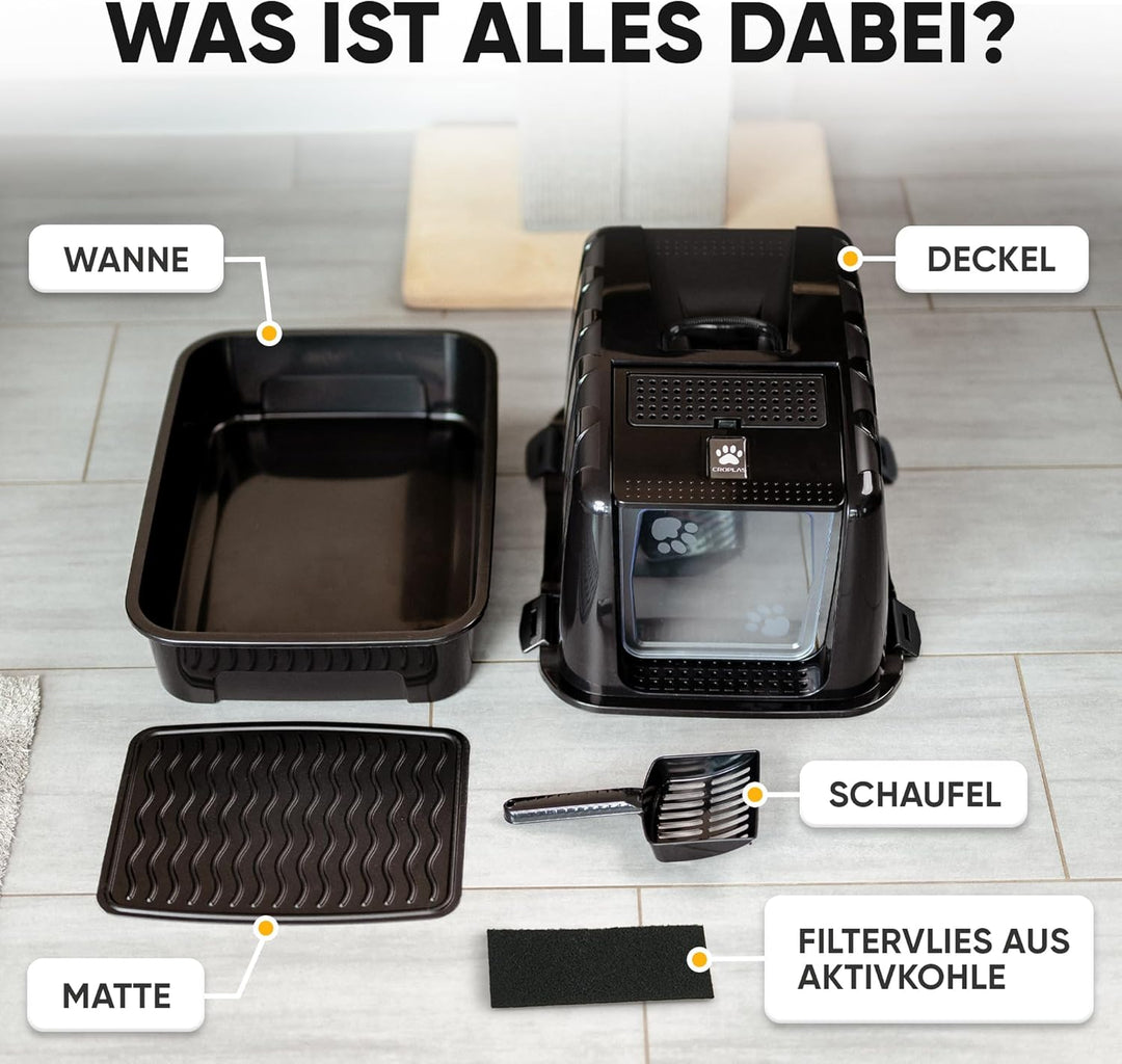 CROPLAS Katzenklo mit Deckel und Aktivkohlefilter + [ Katzenklo Matte ] + [ Katzenklo Schaufel ] - K