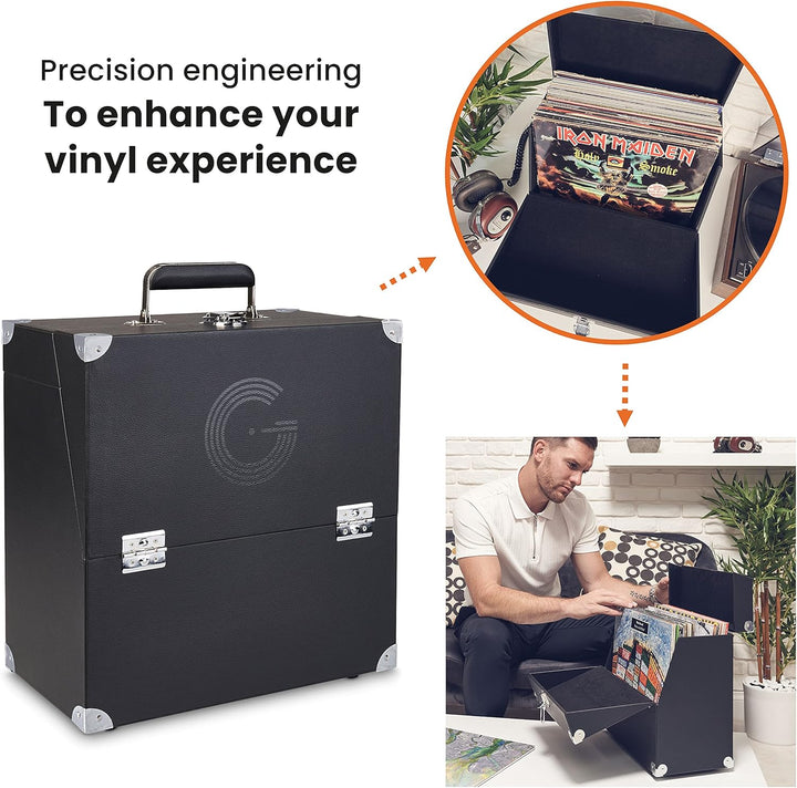 Legend Vinyl Schallplattenbox für bis zu 40 LPs, Schallplattenbox mit Öffnung vorne, für einfache Na
