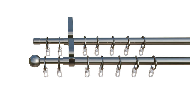 Tilldekor ausziehbare Gardinenstange FORMENTOR, 2-Lauf, edelstahl optik, Ø 16/19 mm, 120 - 230 cm, i