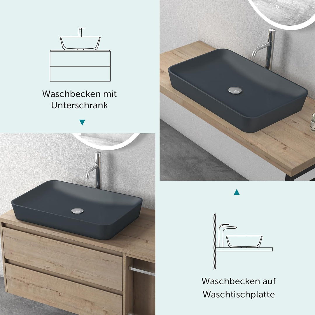 Mai & Mai Waschbecken Aufsatzwaschbecken aus Mineralguss Waschschale Waschtisch Anthrazit matt inkl.