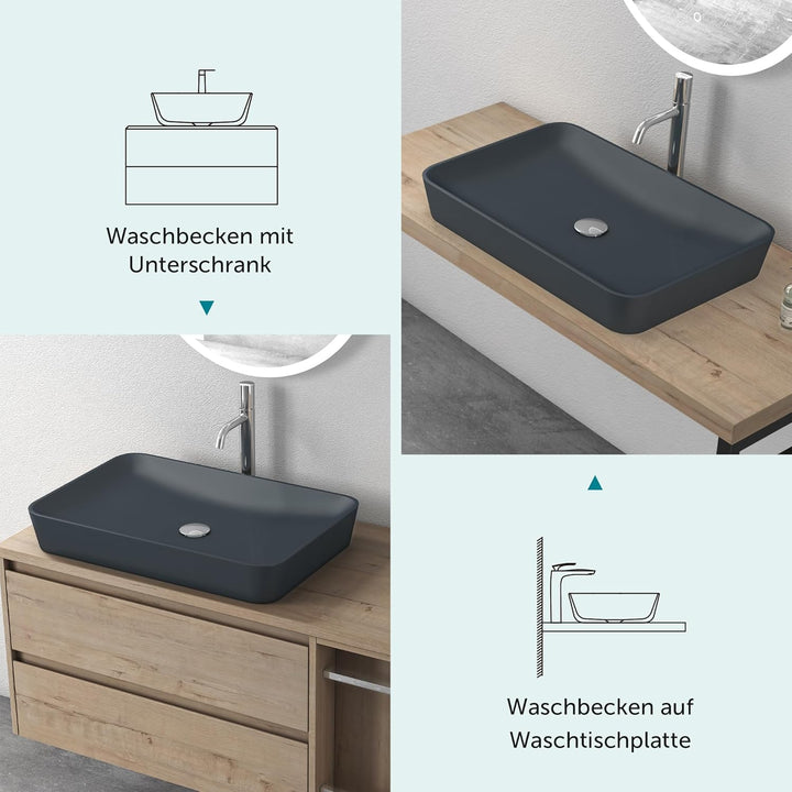 Mai & Mai Waschbecken Aufsatzwaschbecken aus Mineralguss Waschschale Waschtisch Anthrazit matt inkl.