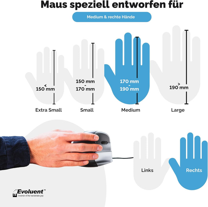 Evoluent VM4R Vertical Mouse 4 Maus für Rechtshänder, Schwarz, Grau Single, Single