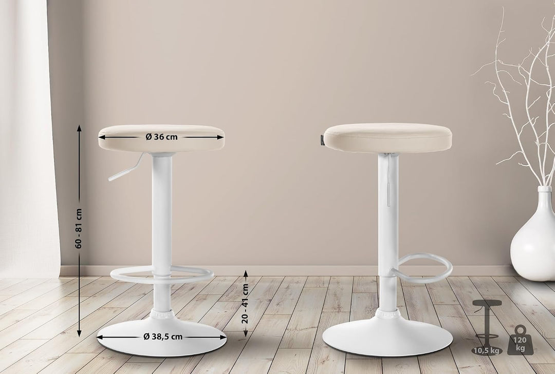 CLP Barhocker Ponte Kunstleder I Höhenverstellbarer Stuhl, Farbe:Creme, Gestell Farbe:Chrom Metall C