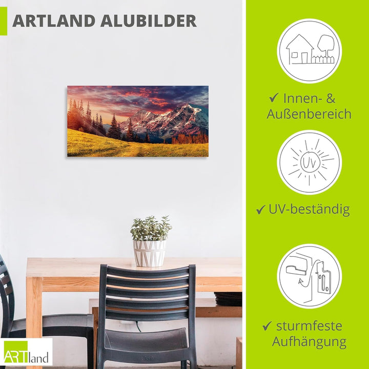 ARTland Wandbild Alu Verbundplatte für Innen & Outdoor Bild 60x30 cm Querformat Landschaft Berge Alp