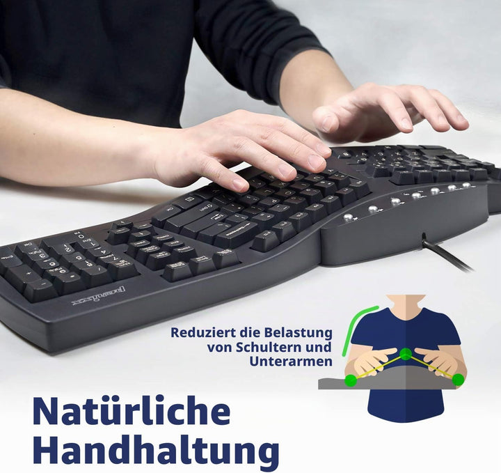 Perixx PERIBOARD-512 Ergonomische Split-Tastatur, USB, unterteiltes Design, mit 7 Multimedia-Tasten