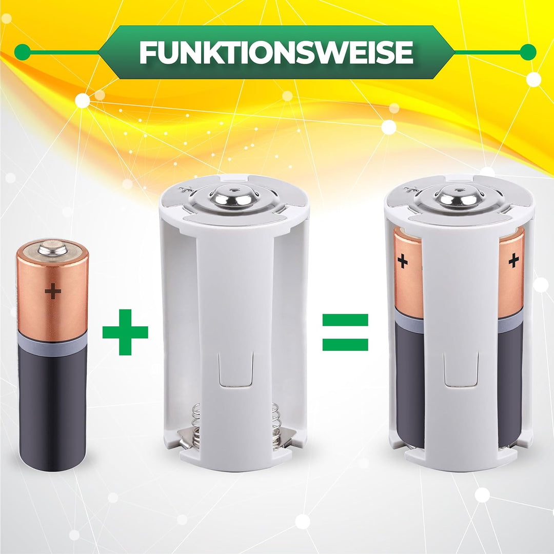 8X Batterieadapter AA auf D | Mignon auf Mono | D-Zellen Ersatz | 8er Set AA Akku für D-Batterien Ge