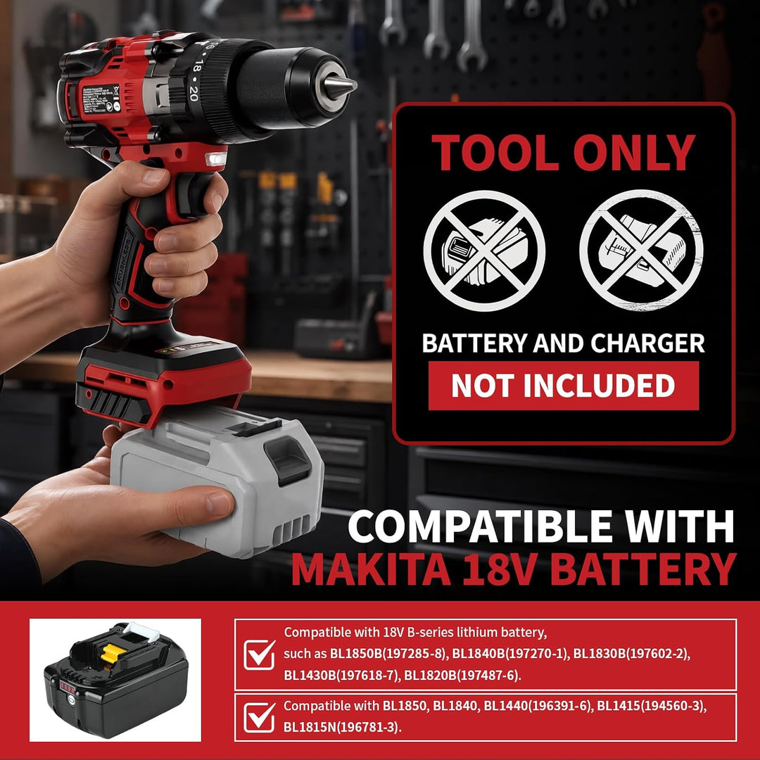 130Nm Bürstenloser Akkuschrauber Kompatibel mit Makita 18V Akkus | ohne Akku, 2-Gang Schlagbohrschra