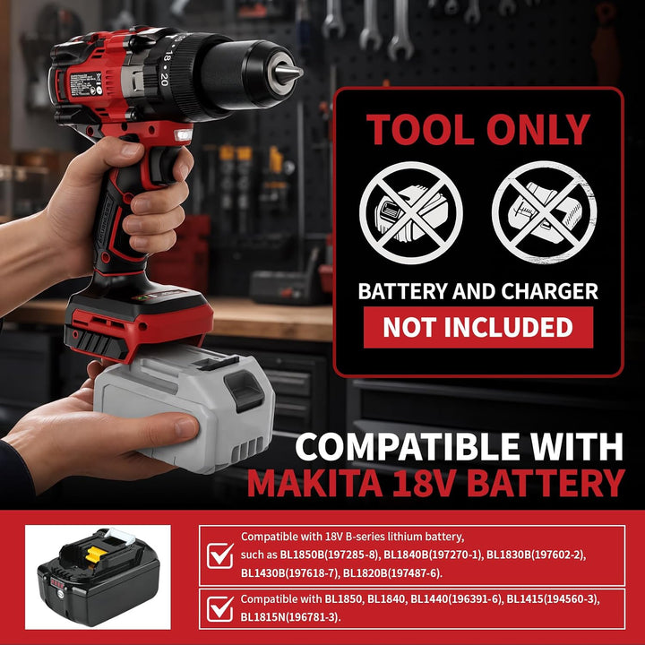 130Nm Bürstenloser Akkuschrauber Kompatibel mit Makita 18V Akkus | ohne Akku, 2-Gang Schlagbohrschra