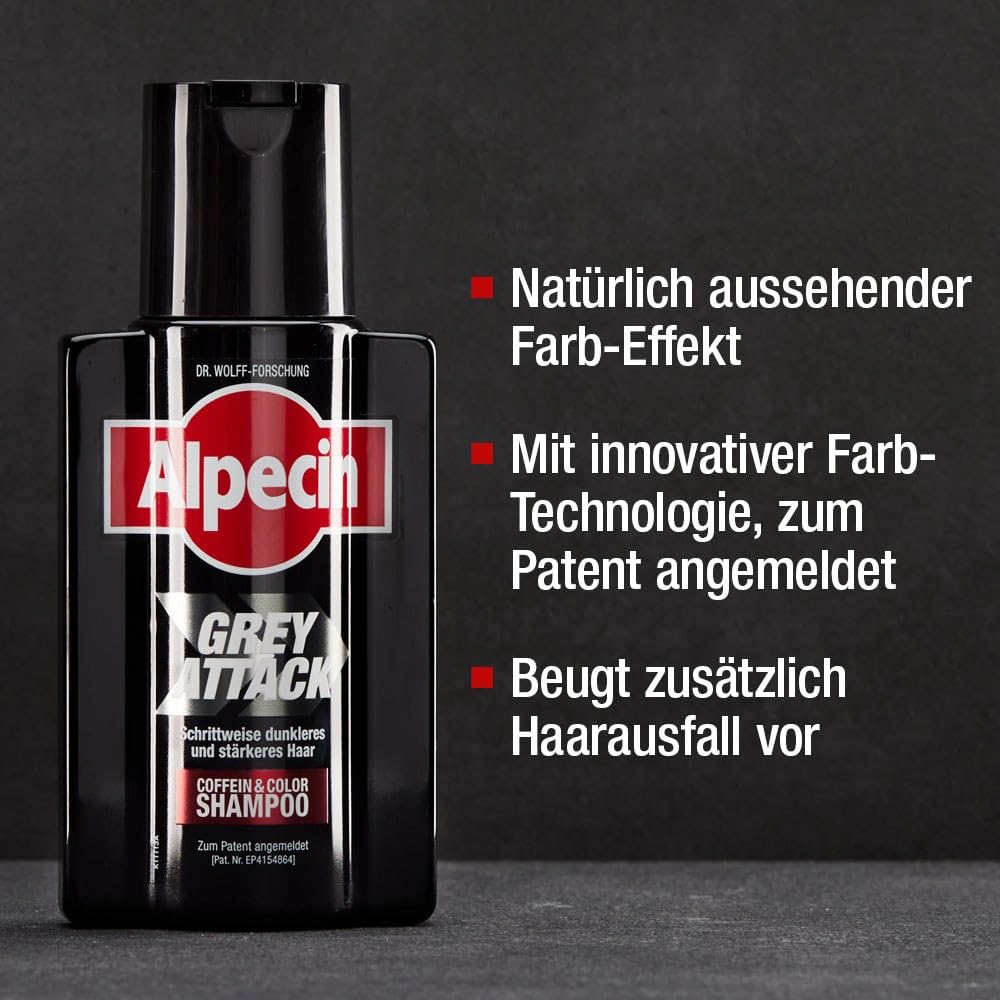 Alpecin Grey Attack Coffein & Color Shampoo, 2 x 200 ml - Graduelle Haarverdunkelung - Natürliches F