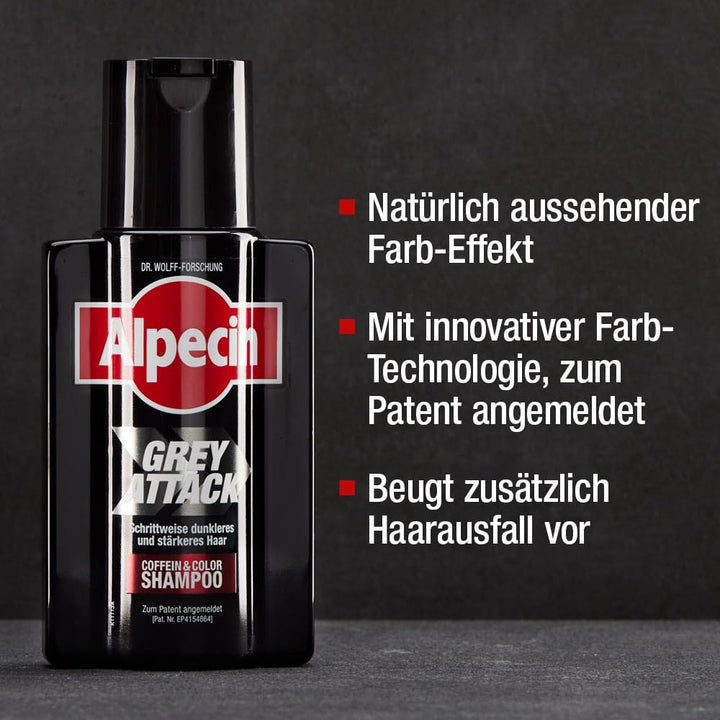 Alpecin Grey Attack Coffein & Color Shampoo, 2 x 200 ml - Graduelle Haarverdunkelung - Natürliches F