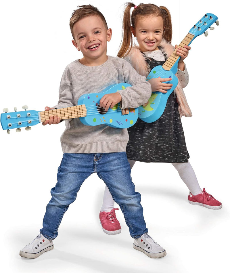 Eichhorn – Gitarre für Kinder – Blaue Kindergitarre, stimmbare Nylonsaiten, Holzspielzeug, mit Dino,