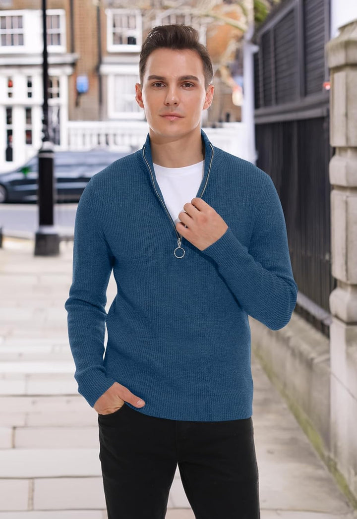 Hisir Pullover Herren Strickpullover 1/4 Zip Pulli Männer, Bequem Weich Warmer Winter Pullover für M