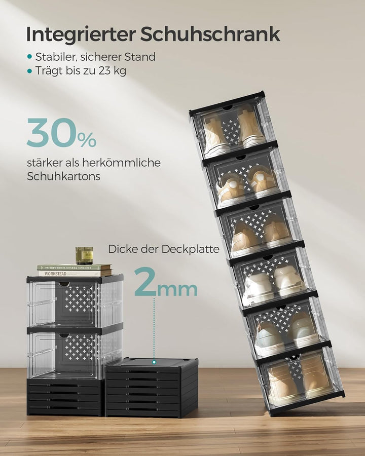 SONGMICS Schuhschrank, mit 6 Schuhboxen, integrierter Schuh-Organizer, faltbar, tragbar, für Schuhe