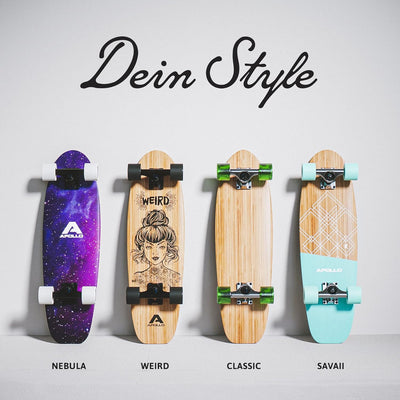 Apollo Mini-Longboard | Midi Cruiser als Komplett-Board, 70cm (30x8) | wendiges Kick Tail Mini Longb