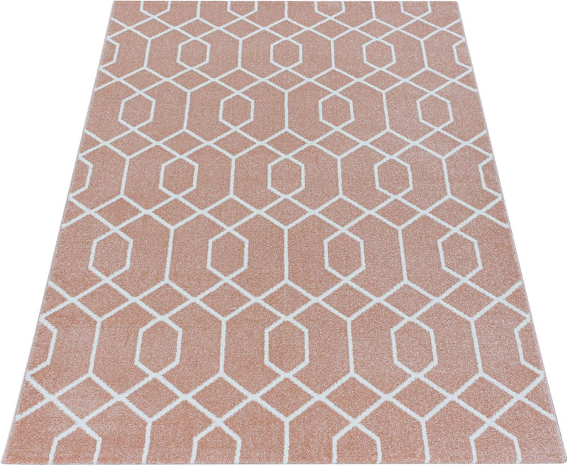 HomebyHome Teppich Wohnzimmer 200x290 cm Rosa Retro Linien Design - Schlafzimmer Teppich Kurzflor Ex