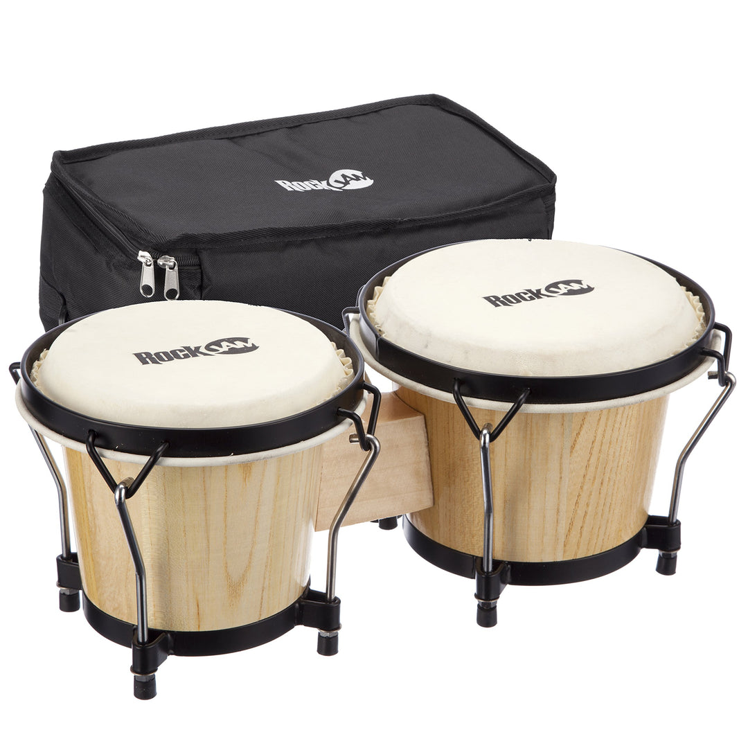 RockJam RJ-100300 7" and 8" Bongo Set with Padded Bag and Tuning Wrench Natural Natural Single, Natu